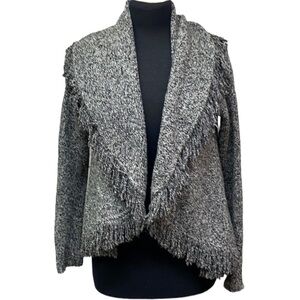 Cache Fringed Shawl Collar Sweater